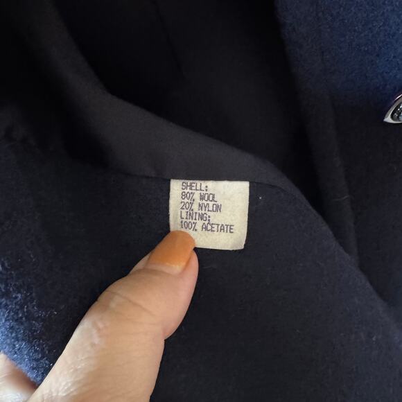Vintage 90s Russell Scott Navy Wool Blend Coat Dark Academia Crested Buttons  L - Picture 9 of 11